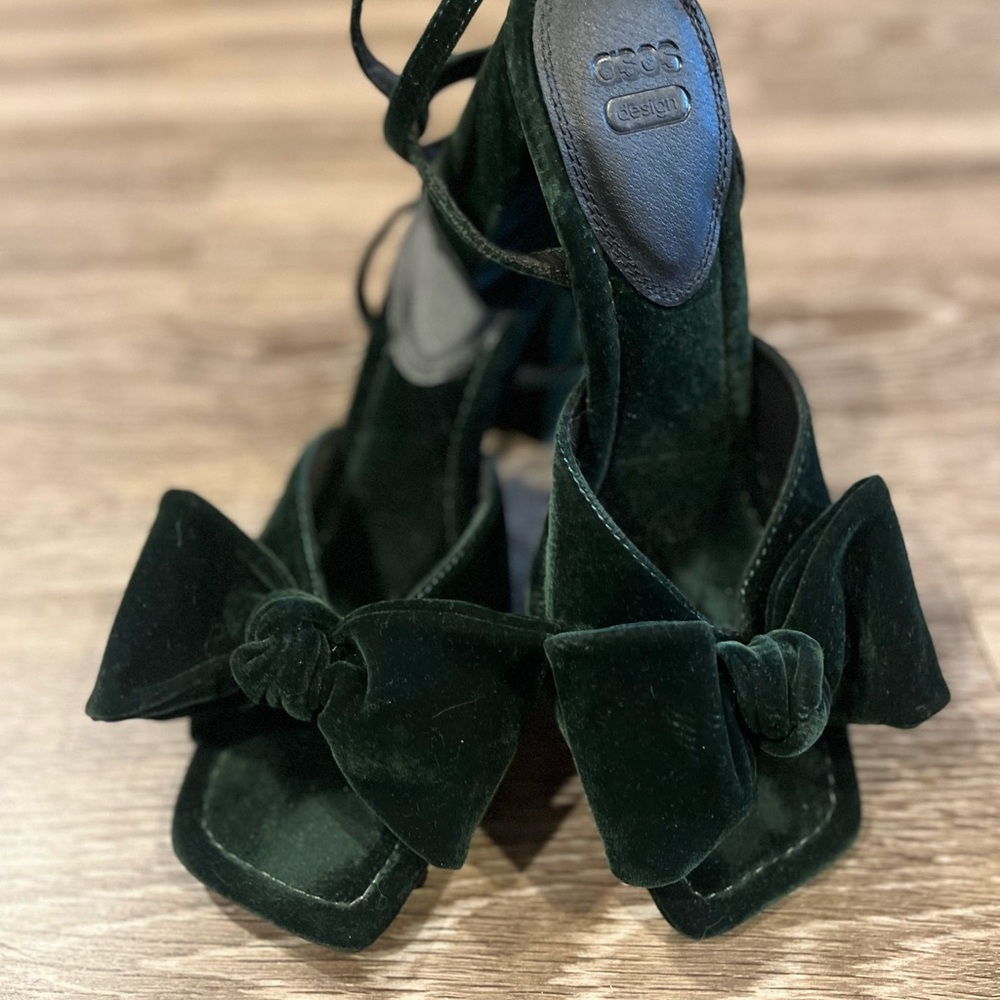 ASOS Dark Green Velvet Bow Heels